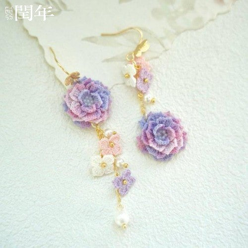 Handmade Micro-Crochet—Gorgeous Peony Earring Pendant