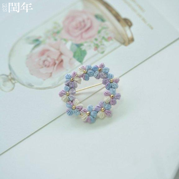 Handmade Micro-Crochet—Flower Wreath Brooch