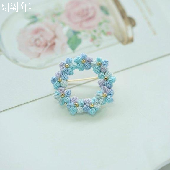Handmade Micro-Crochet—Flower Wreath Brooch