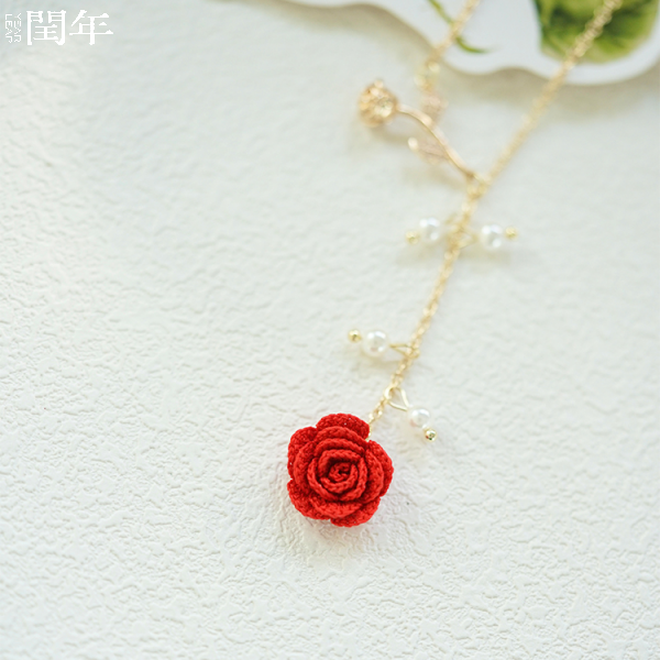 Handmade Micro-Crochet—Rose Series Necklace
