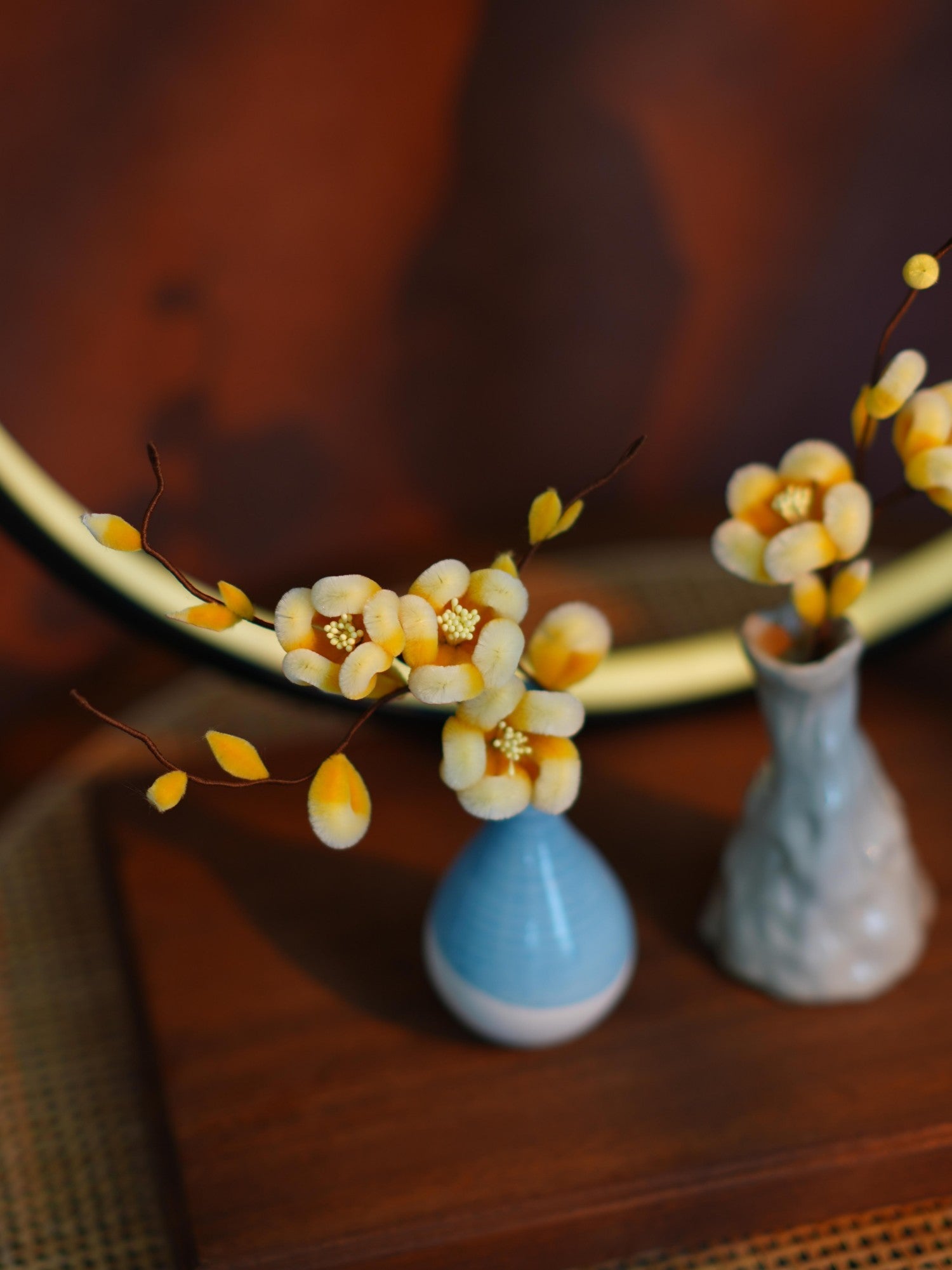 HandmadeRonghua—Silk Wintersweet Ceramic Vase Home Décor Accent